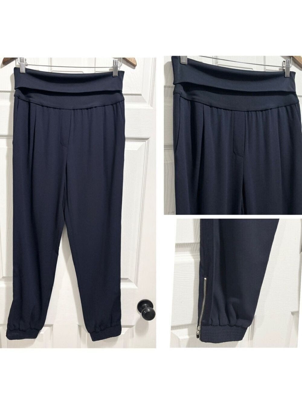 Aritzia Wilfred Ermont Jogger Pants Blue Crepe High Fold Over Waist Size Small